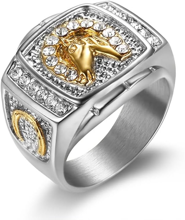 WSX Real Gold 10K/14K/18K Horse Head Hip Hop Men's Ring,Luxury Ring Fashion Jewelry Gifts for Him/Husband for Valentine's Day,Free Engrave - Image 4