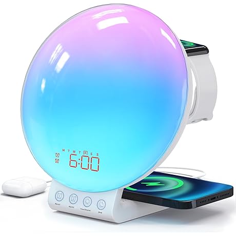 Sunrise Alarm Clock │ Smart Light Sound Machine & Wireless Charger