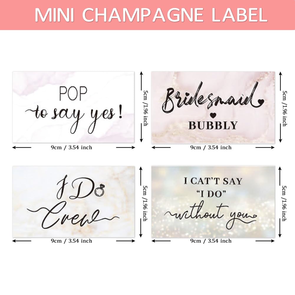 PH PandaHall 40PCS Bridesmaid Mini Champagne Labels, 4 Styles Waterproof Proposal Gifts, Pop to say Yes/I do Crew Bubbly