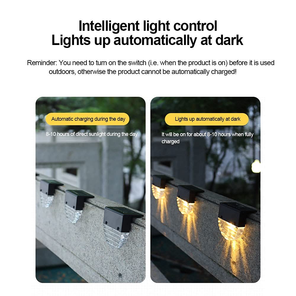 Lampy solarne na zewnątrz, ścieżka ogrodowa Wodoodporne solarne oświetlenie stopni na ogrodzenia, balustrady, tarasy, schody, dekoracje ogrodowe, ściany, ciepłe białe/kolorowe światło