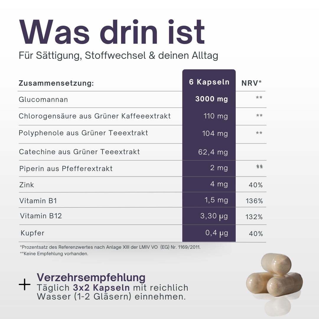 AgilNature Glucomannan Kapseln I 60 vegane Kapseln mit Konjak, Grünem Kaffee & Grünem Tee I Unterstützt Gewichtsverlust im Rahmen kalorienarmer Ernährung I Für Stoffwechsel I Made in Germany