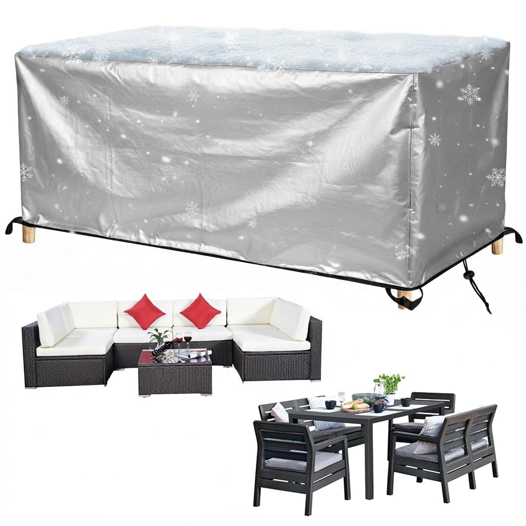 ZDLLDZ Rectangular Garden Furniture Cover 210x200x40 cm Waterproof 420D Heavy Duty Oxford Patio Table and Chair Set Cover, UV Resistant Tear-Proof Outdoor Sofa Protector with 4 Buckle Straps, Sliver