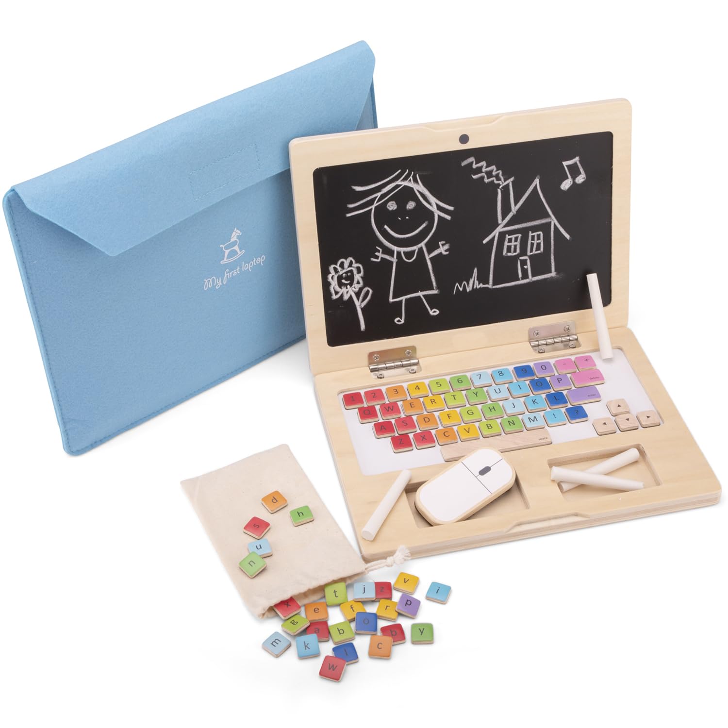 Woet® Portátil de Juguete de Madera para Niños - Juguete Educativo de Imitación - Letras, Números y Formas - A Partir de 2 Años