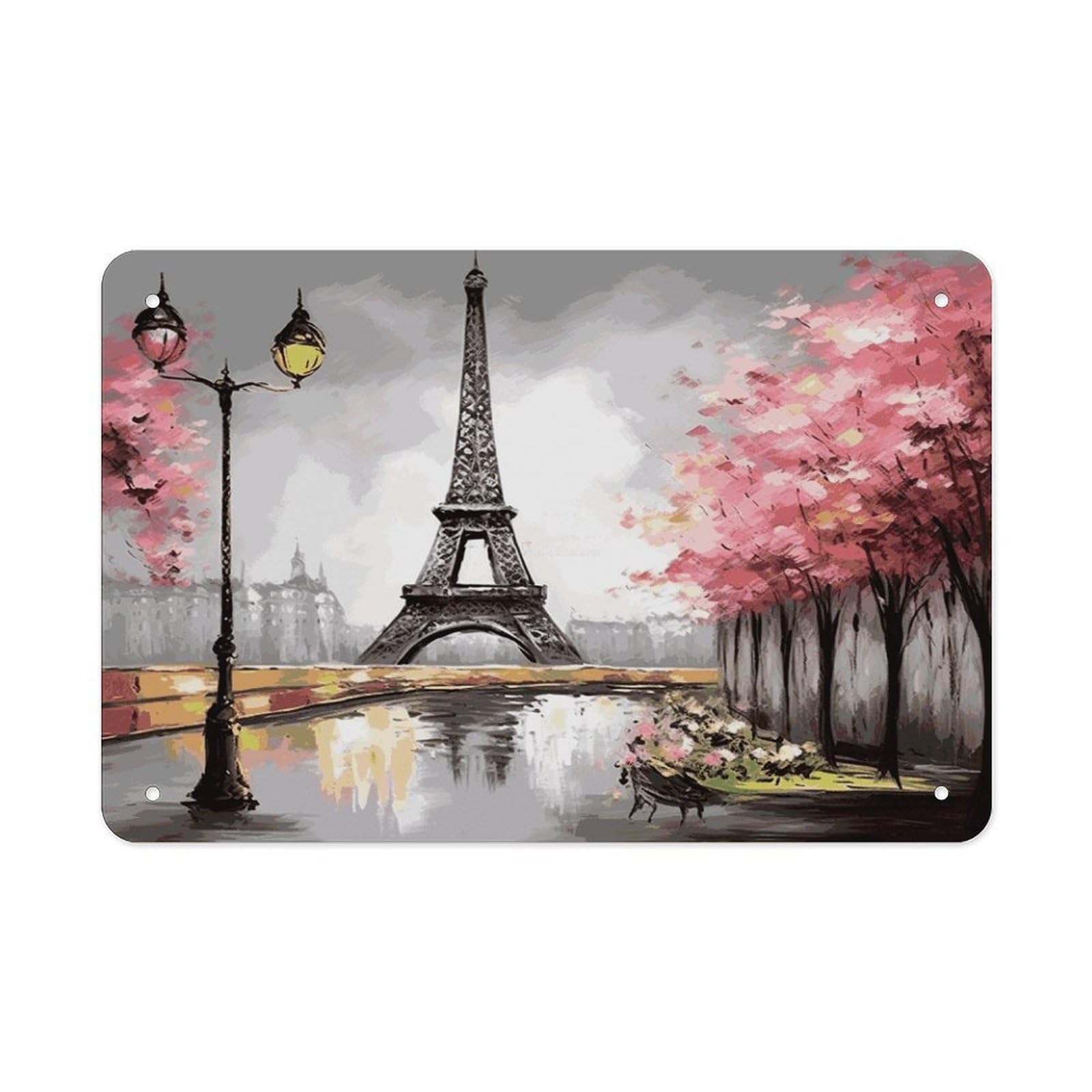 Fekiloot Style Oil Painting Paris Eiffel Tower Metal Signs Wall Art Tin Sign
