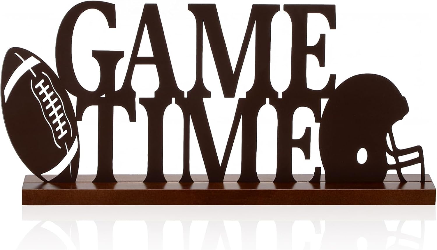 SiliFine Football Centerpiece Metal Sign Wood Base Game Day,Game Time