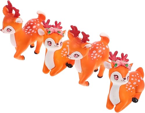 Yardwe 4pcs Micro Paisaje Ornamento Bosque Animales Ciervos Familia Figuras Jardines de Hadas Animales Estatuas de Reno Cumpleaños Decoración Mini