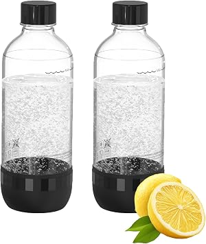 Soda Maker Bottles, BPA-Free Reusable Soda Bottles 2-Pack, 1L Leakproof Carbonated Water Bottles with Secure Seal, Compatible with Most Soda Makers Black