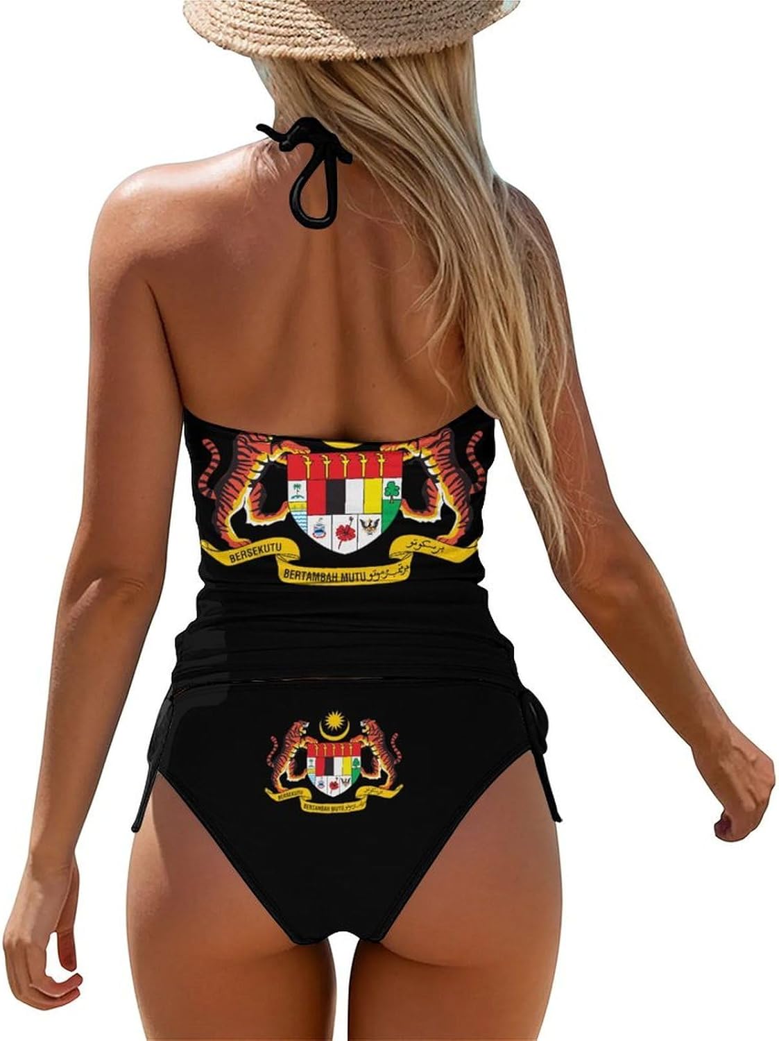 Coat of Arms of Malaysia Women's Tankini Swimsuit Two Piece Tummy Control Bathing Suits Tie String Swimwear