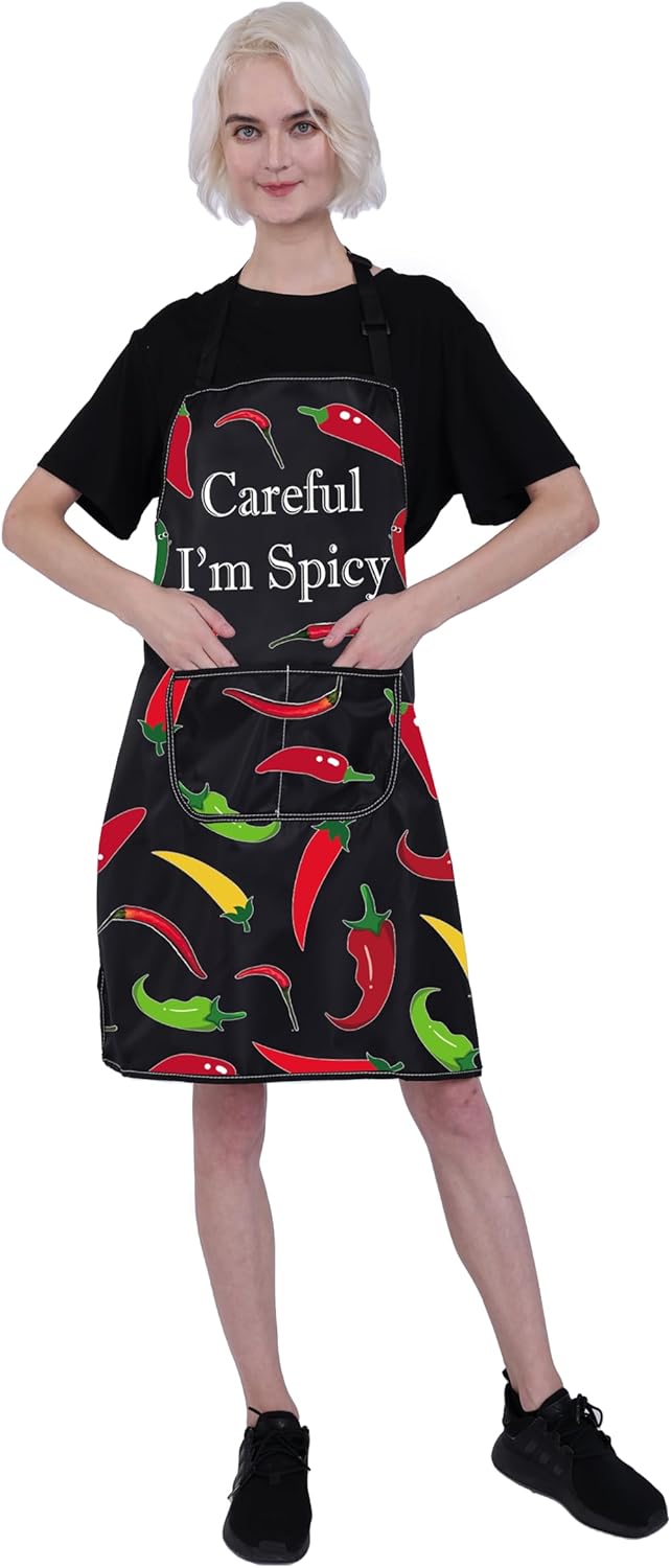 BNQL Chili Pepper Apron Hot Chilli Gifts Spicy Food Lover Gift Careful i'm Spicy Peppers Chilli Cooking Chef Apron - Image 5