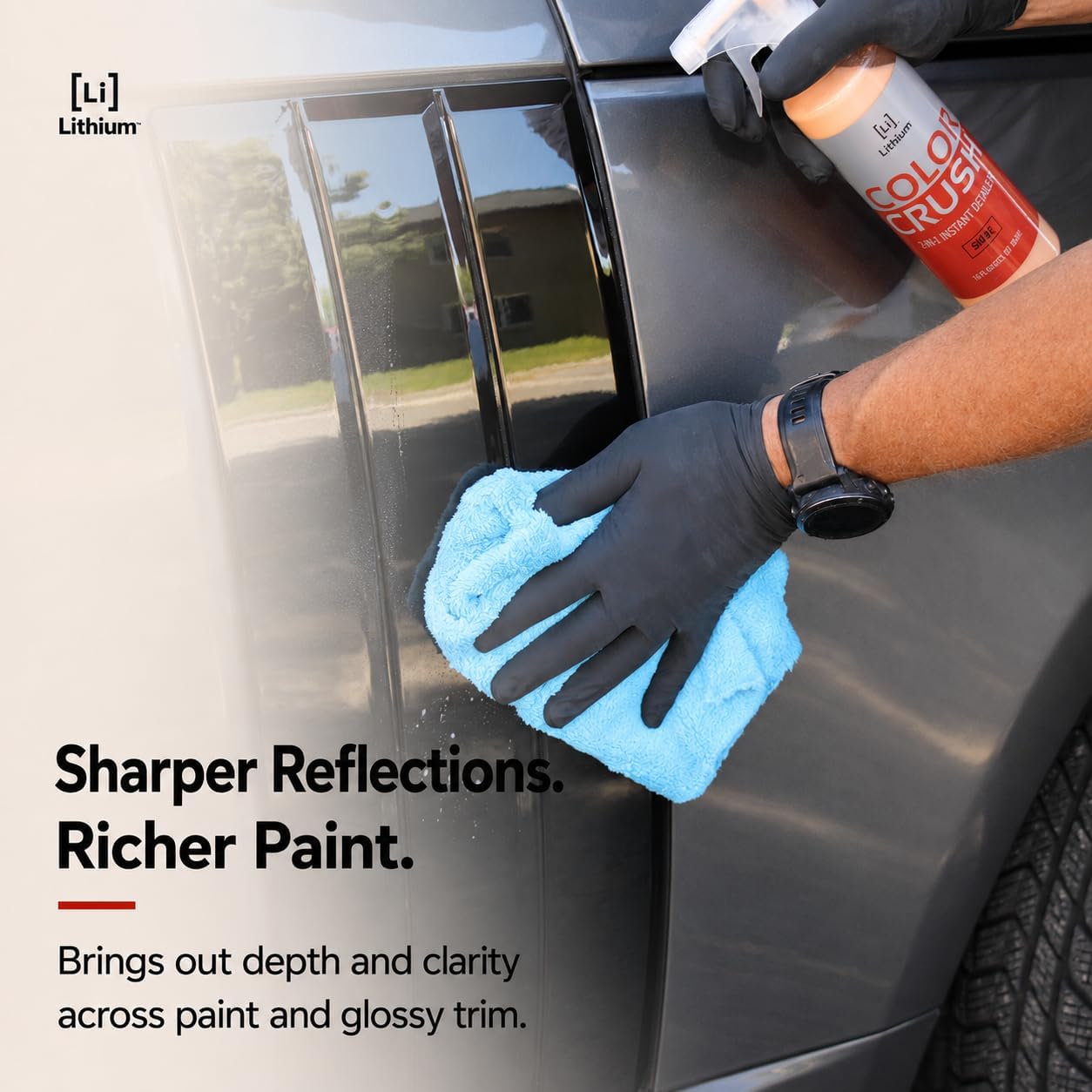 Lithium Color Crush Car Detailing Spray - Instant, Long Lasting Deep Glossy Shine - Hydrophobic Premium Car Detailing Supplies Infused with Si02 Stackable Color Enhancing Technology