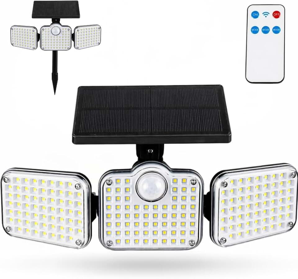 Luminária Solar Led Parede Refletor Fotovoltaica com Sensor de Movimento Luminária Solar 3000mAh à Prova D’Água com Controle Remoto Holofote com Painel Área Externa Dobravel.