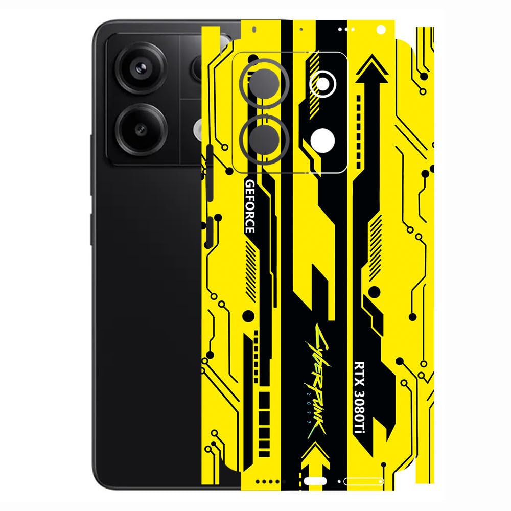 Compatible for REDMI Note 13 PRO (5G) - Mobile Back Skin Sticker Wrap - Lamination - Back Screen Guard Protector (Coverage - Back+Camera+Sides) (Design - Yellow Cyberpunk)-image-2