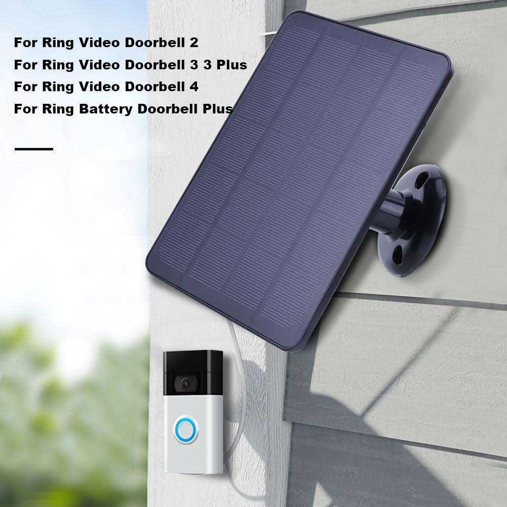 Panel de carga solar de 4 W, 5 V, impermeable, cargador de batería solar de 360°, soporte ajustable con cable de carga de 9.8 pies para timbre de video Ring 4/3/2