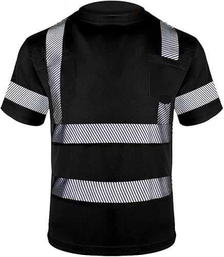 Miniatura 2 de VENDACE Camisas de seguridad para hombre, paquete de 3 camisetas de trabajo de manga corta reflectantes de alta visibilidad, color negro (negro, L)