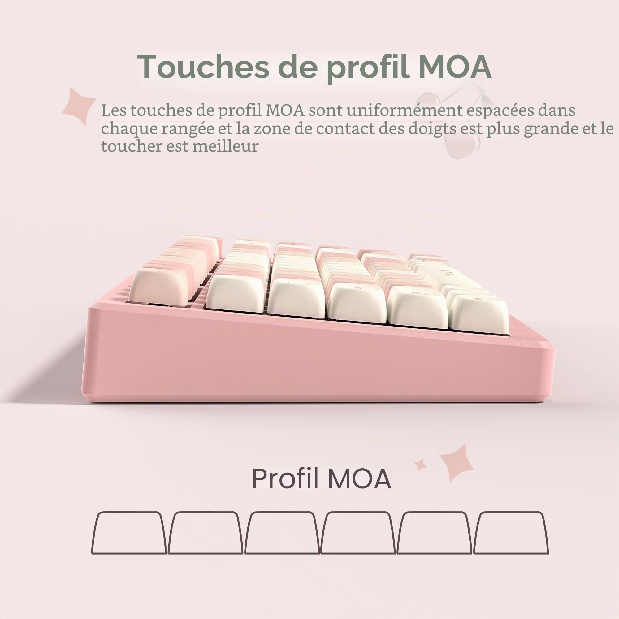 Touches PBT 143, MOA Profile Dye-Sublimation, Custom Keycaps Set ANSI/ISO UK pour 61/64/68/84/87/100/104/108 pour Cherry MX Claviers Mécaniques, Rose (Seulement Touches)