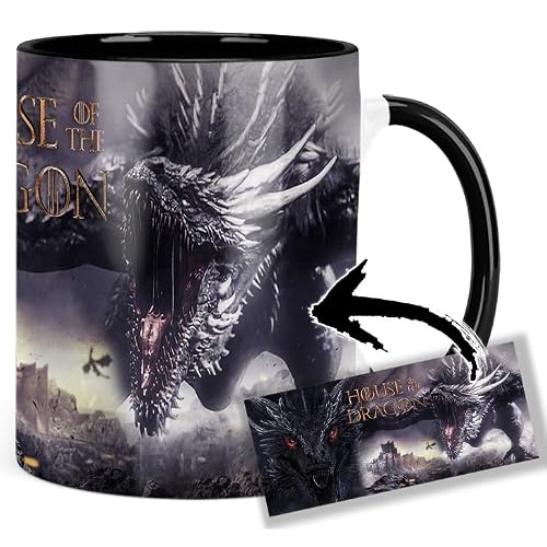 Game Of Thrones House Of The Dragon Taza Interior y Asa Negra Ceramica Mug