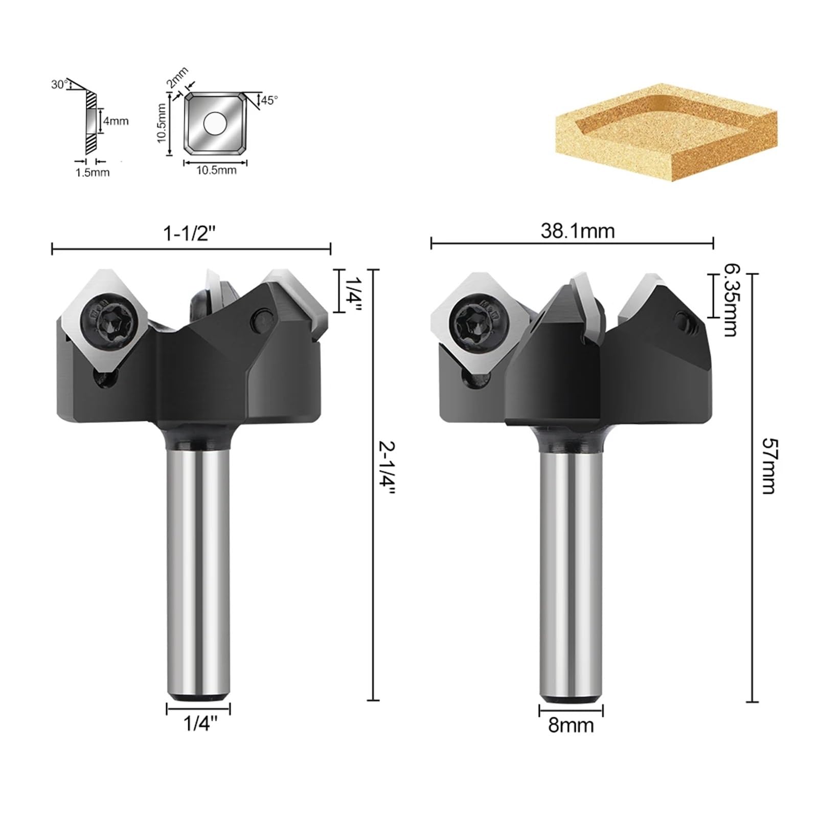 1 szt. frez do strugania spoilboardów CNC, 8 mm, trzpień 1/4, płytka węglikowa do spłaszczania płyt, strugarka do drewna(8mm Shank)