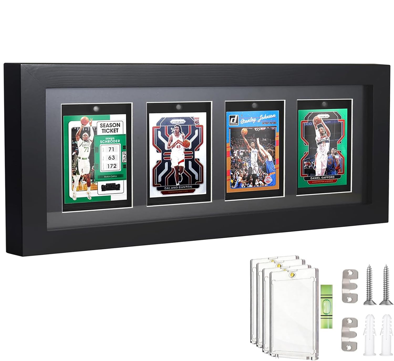 Graded Card Display Case with Magnetic Holders, Premium 4 Card Trading Card Display Frame with UV Protection, Wood Collector Card Holder for Sports Cards, Pokemon, MTG, Yugioh Wall Display : Sports