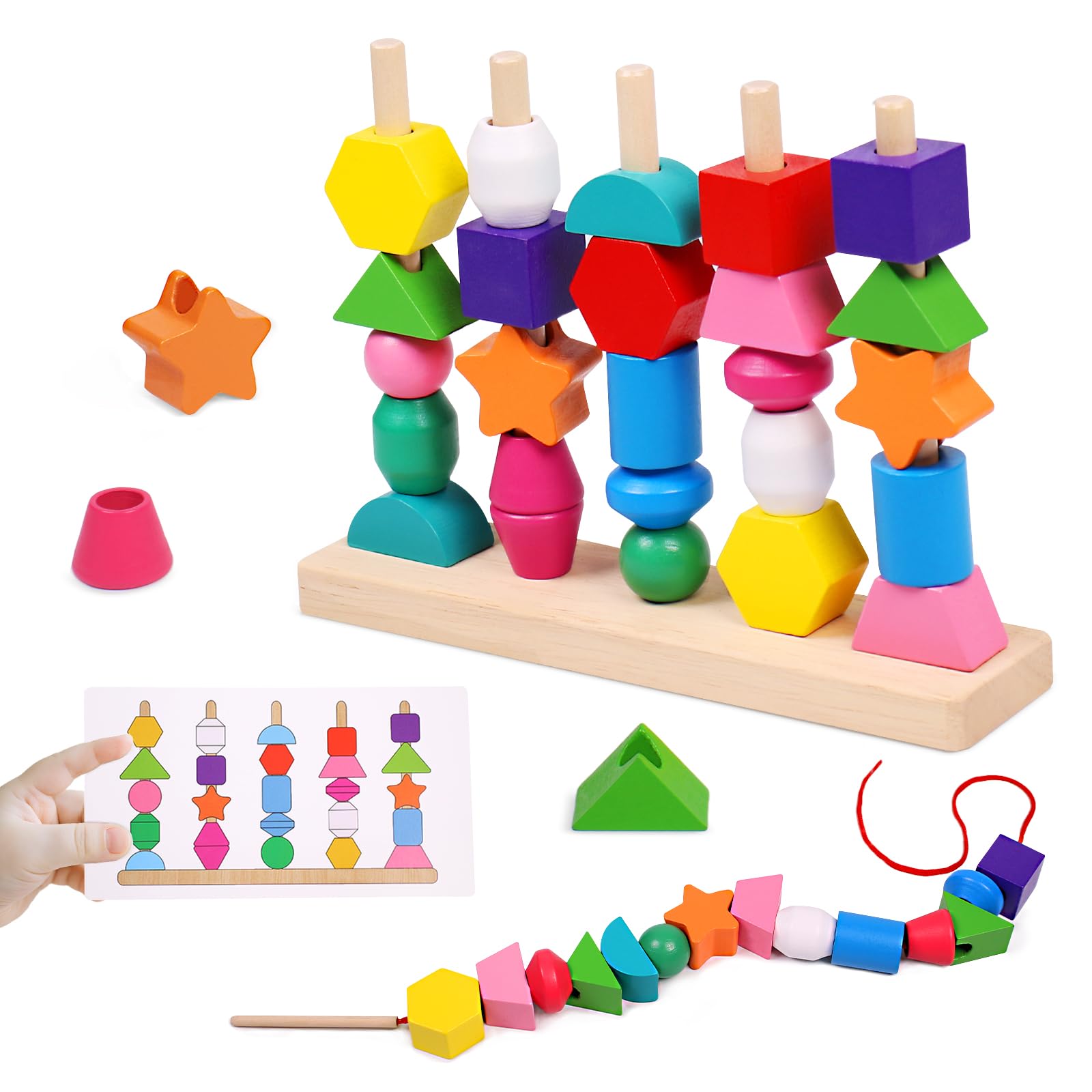 GiddyGlow Jouet Montessori en Bois pour Enfants 2 3 4 5 Ans : Perles à Enfiler, Jeu de Tri et Empilage - Cadeau Éducatif Fille Garçon 2-5 Ans - Motricité Fine | Votre wishlist sur
