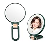 1X 5X Handheld Mirror with Handle for Travel， Magnifying Mirror, Magnification, Rotation Adjustable Handle, Double Sided Folding, Mirror for Women for Eyes Makeup Travel Table Desk Shaving