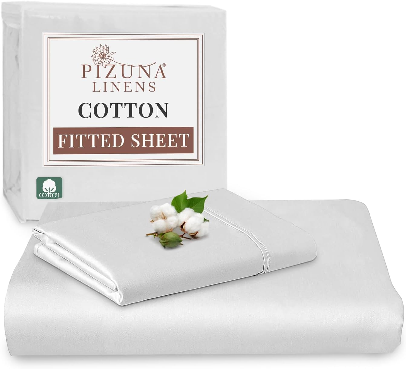 Pizuna Pure Combed Cotton Single Bed Fitted Sheet 90x200 cm, White, 400 Thread Count Cool Luxury Soft 100% Long Staple Cotton Sateen Weave, 40cm Deep Pocket Bedsheet with 1 Pillowcase (Fitted Sheet)