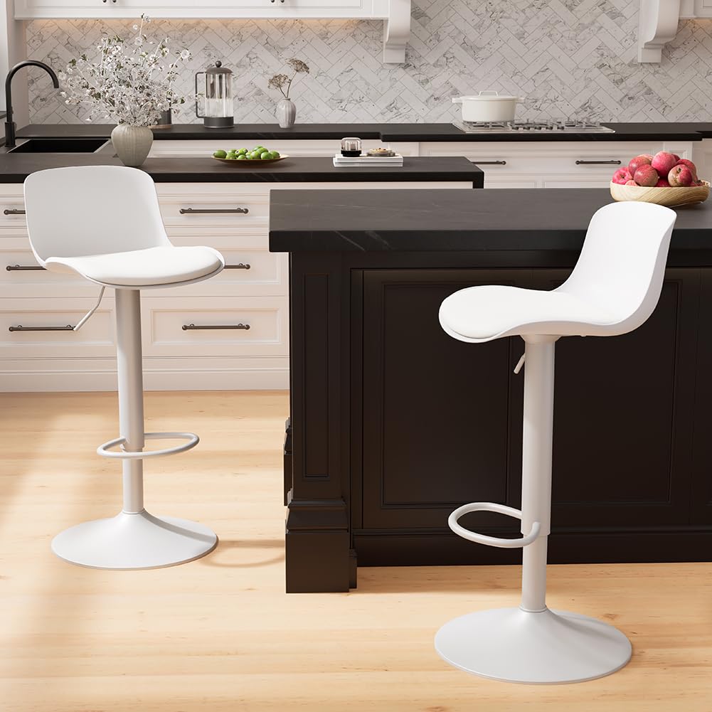 Kidol & Shellder Bar Stools Set of 2 Adjustable Swivel Counter Height Stools, Modern PU Leather Upholstered with Back Solid Color Barstools for