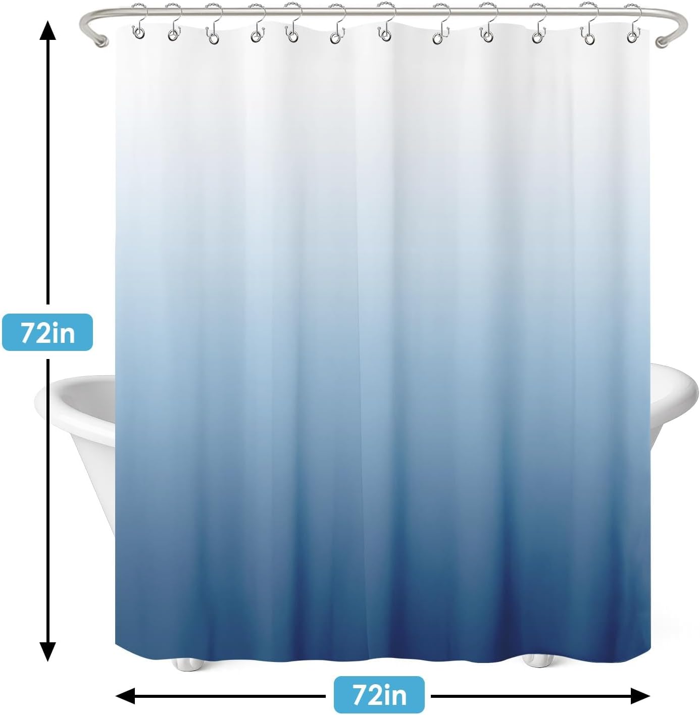 Shower Curtain and Liner Set, Blue and White Ombre Abstract Modern Shower Curtain and Liner with Double-Sided Stainless Steel Hooks, 3-in-1 Waterproof Fabric for Bathroom, 72x72 Inch