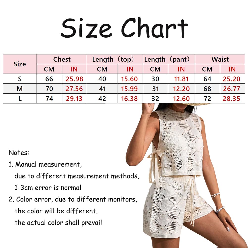 Bikini Estivo Da Donna Copricostume Set Lavorato A Maglia Girocollo Senza Maniche Lacci Laterali E Pantaloncini