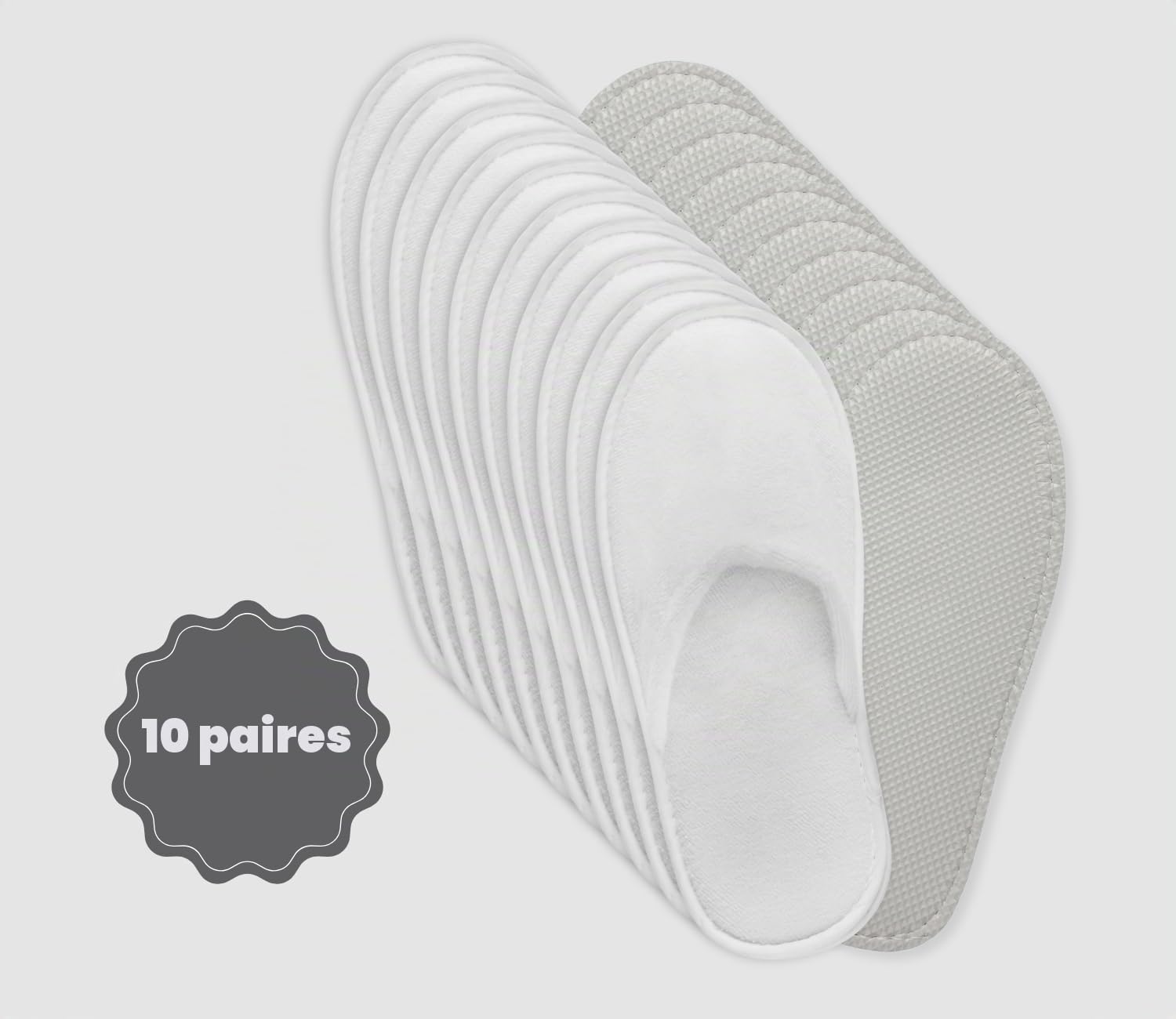 Chausson hotel jetable, pantoufle maison femmes et homme, chausson invites lot, chaussons usage unique, slippers hotel taille unique blanc