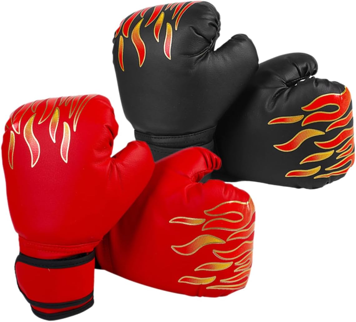 Toddmomy 2pairs Boy Girl Kickboxing Gloves Comfortable Pu Thai Sparring Gloves for Toddlers Durable and Safe Training Gear Black and Red Boxing and Fitness Workouts