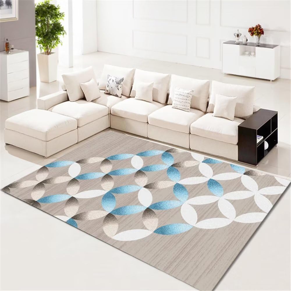 Tapis de chambre ado bleu au motif tissé minimaliste et chaleureux