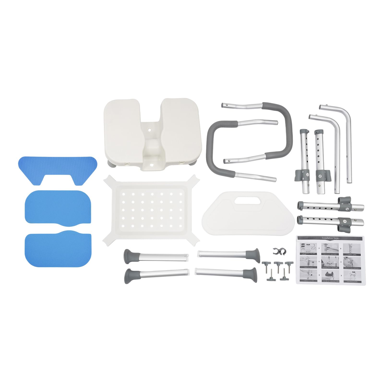 Taburete de ducha con respaldo, 5 niveles de altura regulable 38-48 cm, silla de baño con capacidad de carga de 150 kg, asiento de ducha con reposabrazos, asiento de ducha antideslizante