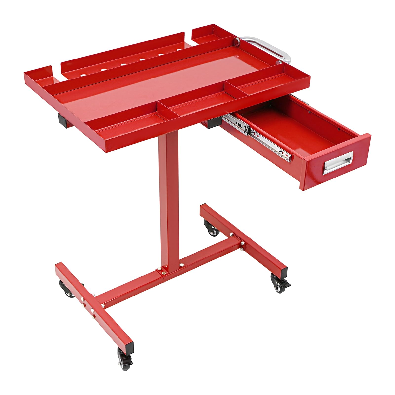 Banco de trabajo móvil, mesa de montaje con bandeja para herramientas, mesa de trabajo multifuncional de hasta 100 kg, para el garaje, reparación, taller, hogar, bricolaje (rojo)