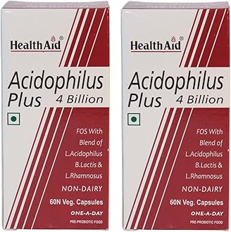 HealthAid Acidophilus Plus 4 Billion CFU – Pack of 2 (120 Veg Capsules) | Probiotic Supplement for Gut Health, Digestive Balance & Immune Support