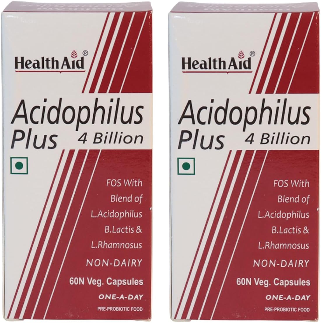 HealthAid Acidophilus Plus 4 Billion CFU - Pack of 2 (120 Veg Capsules) | Probiotic Gut Health Supplement | Digestive & Immune Support
