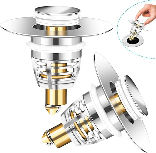 Paquete de 3 tapones universales de metal para fregadero de baño, tapón de drenaje de baño, filtro de drenaje de rebote para lavabo, para 1.06 a