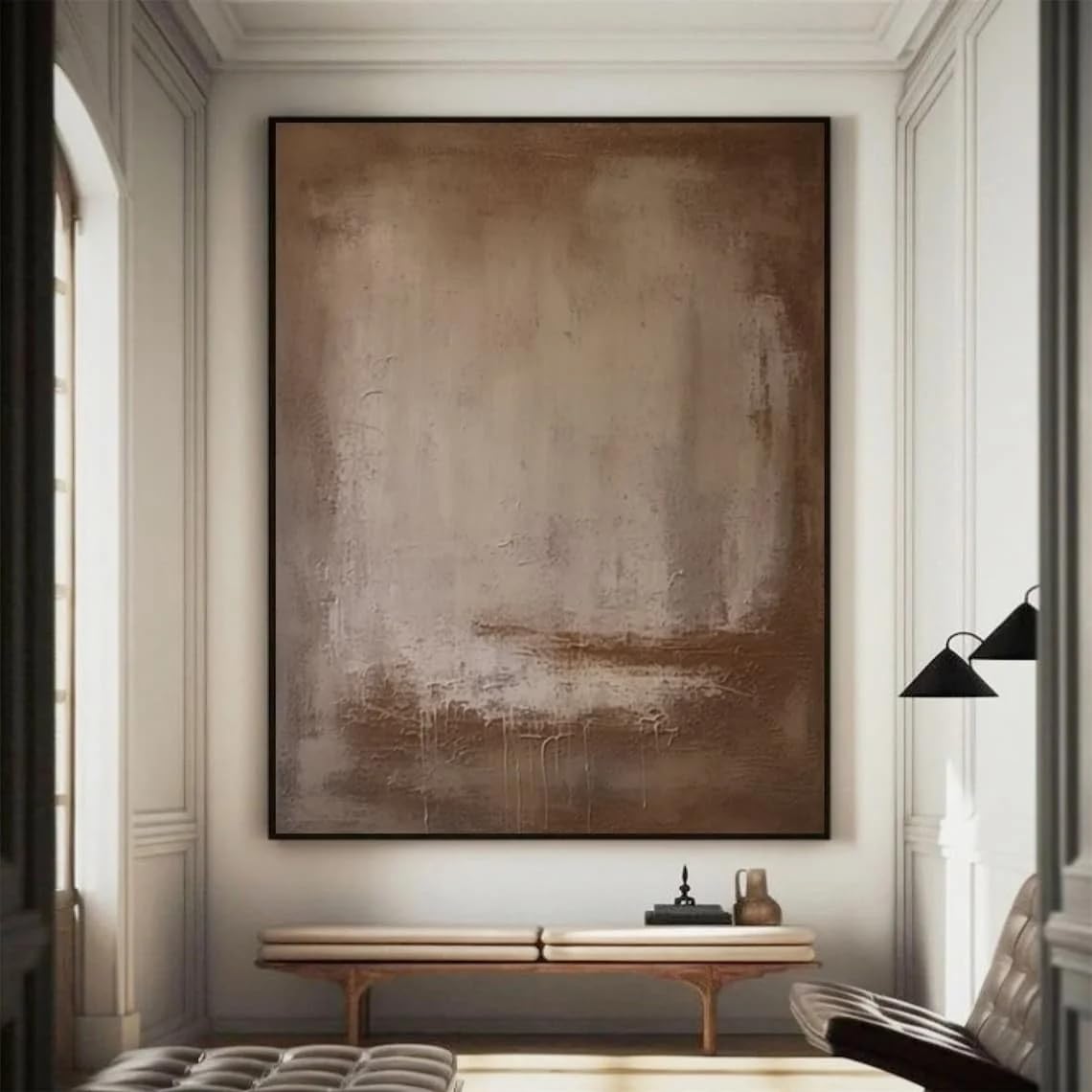 LMYSXAOZ Brown Abstract Canvas Prints Painting Wabi Sabi Wall Art Gray Minimalist Boho Medieval Decoration(60x90CM/Frameless)