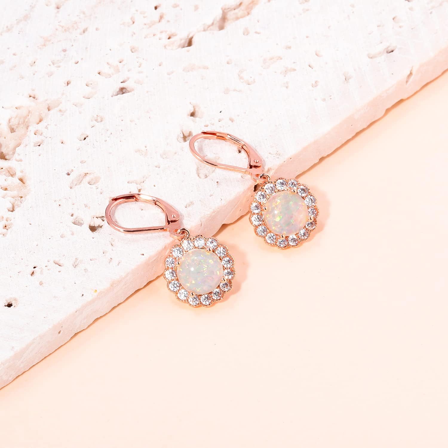 CiNily Leverback Opal Dangle Drop Earrings For Women Girls 14K Gold Plated Teardrop Earrings - Image 5