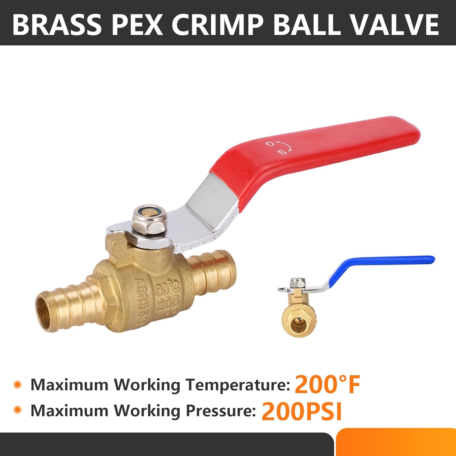 HeSun 12-PCs 1/2 Inch PEX Ball Valves, 1/4 Turn Full Port Shut-off, Brass Crimp Pex Valve for Hot and Cold Water, ASTM F1807,Blue & Red