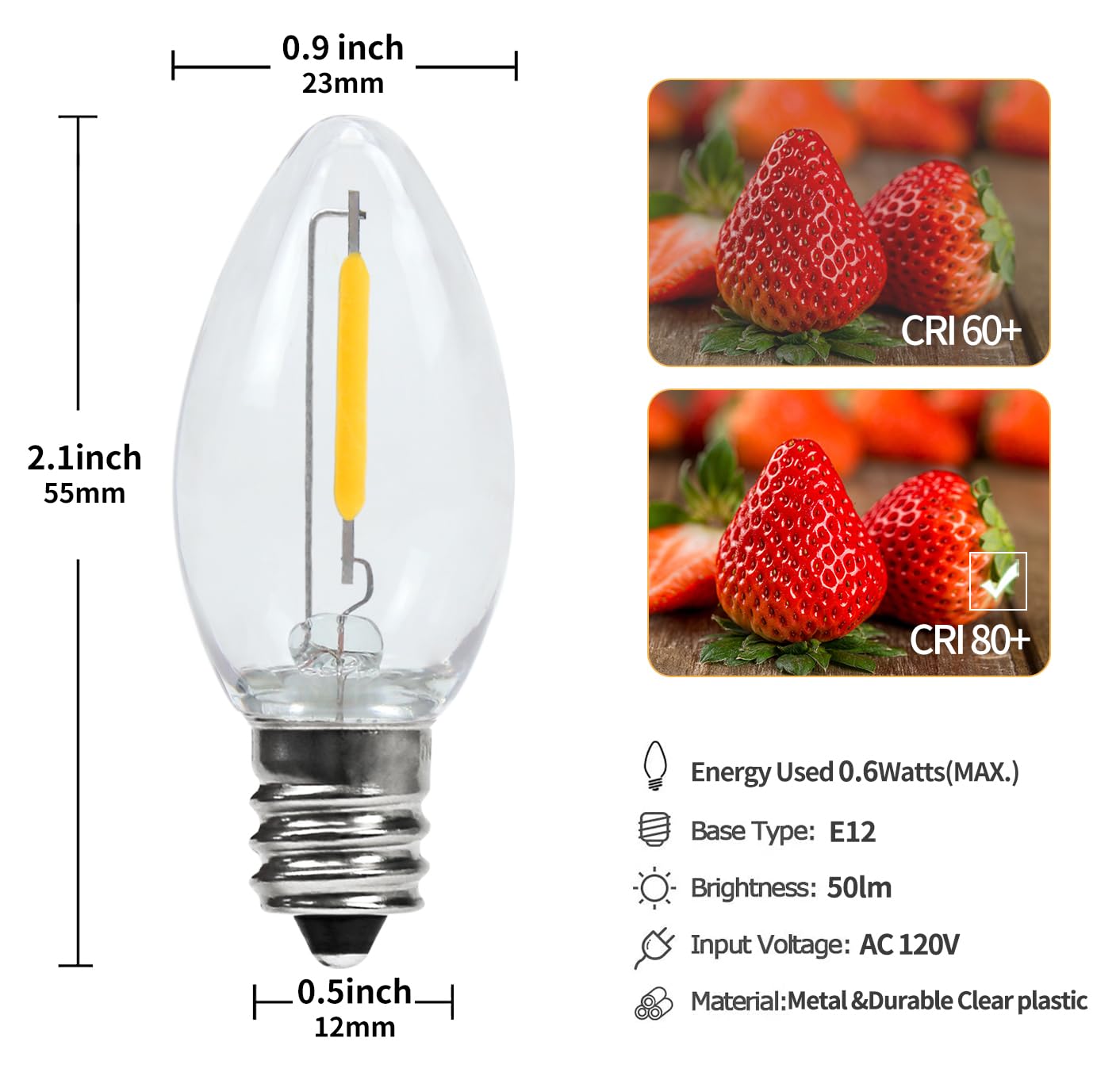 Warm White C7 LED Bulb with White Cord Set