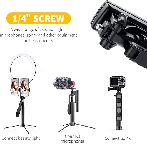 Miniatura 5 de Trípode Bluetooth de 43.3 pulgadas para selfie, extensible 3 en 1 de aluminio con control remoto inalámbrico y soporte de trípode, rotación de 360