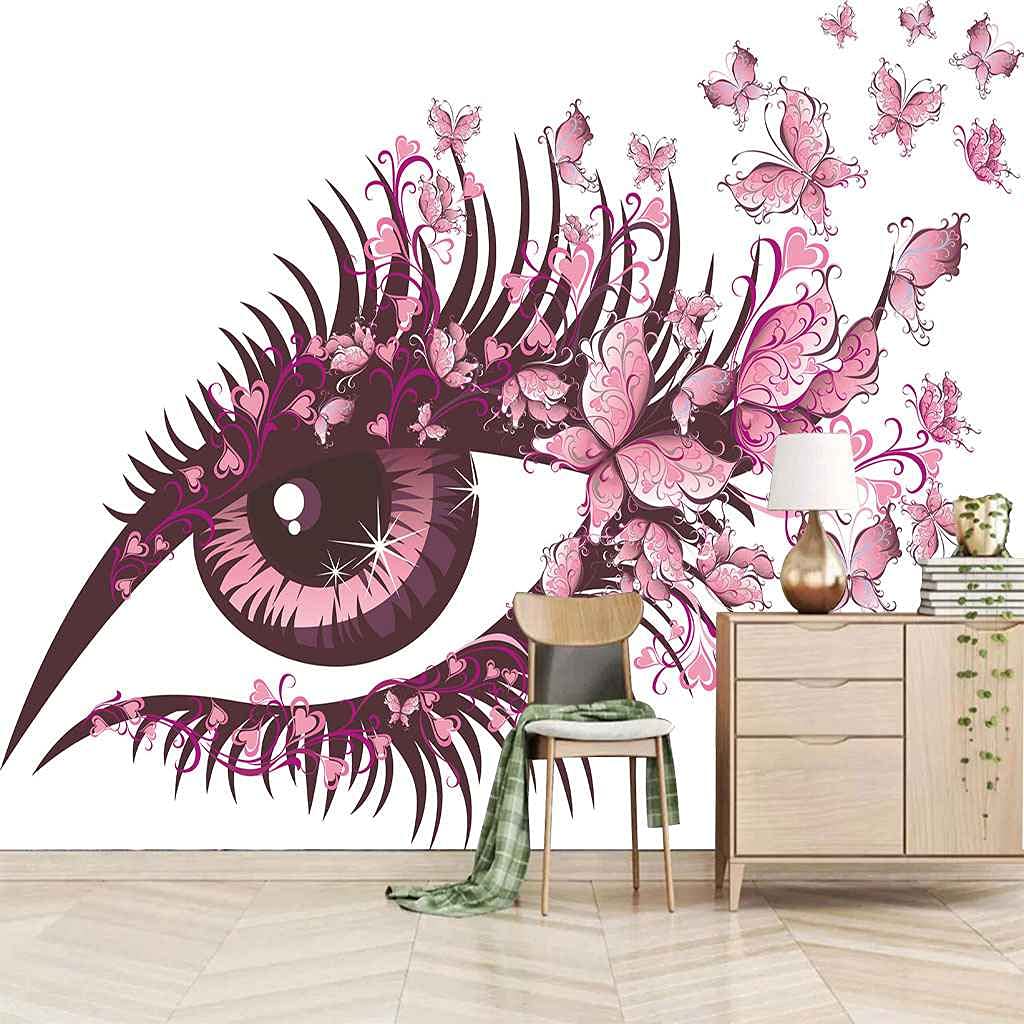 Papier peint papillon rose 3D pour transformer l'ambiance cocooning d'une chambre a coucher