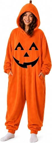 Shiketong Pumpkin Onesie Womens Halloween Costume Ugly Plush Lantern Soft One Pi