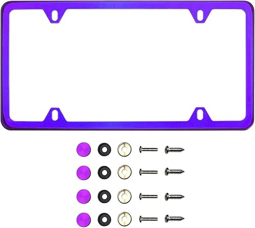 Marco para placa de matrícula de acero inoxidable T034 con cuatro agujeros, versión delgada, incluye los tapones para los pernos, acabado de color