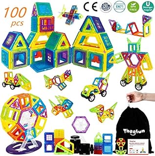 Theefun 100 Pcs Magnetic Building Blocks, Magnetic Tiles Set Toy for 3 4 5 6 7 Year Old Boys Girls, Magnet Toys for Kids Magnets Toys Blocks Construction Set Toys for Kids
