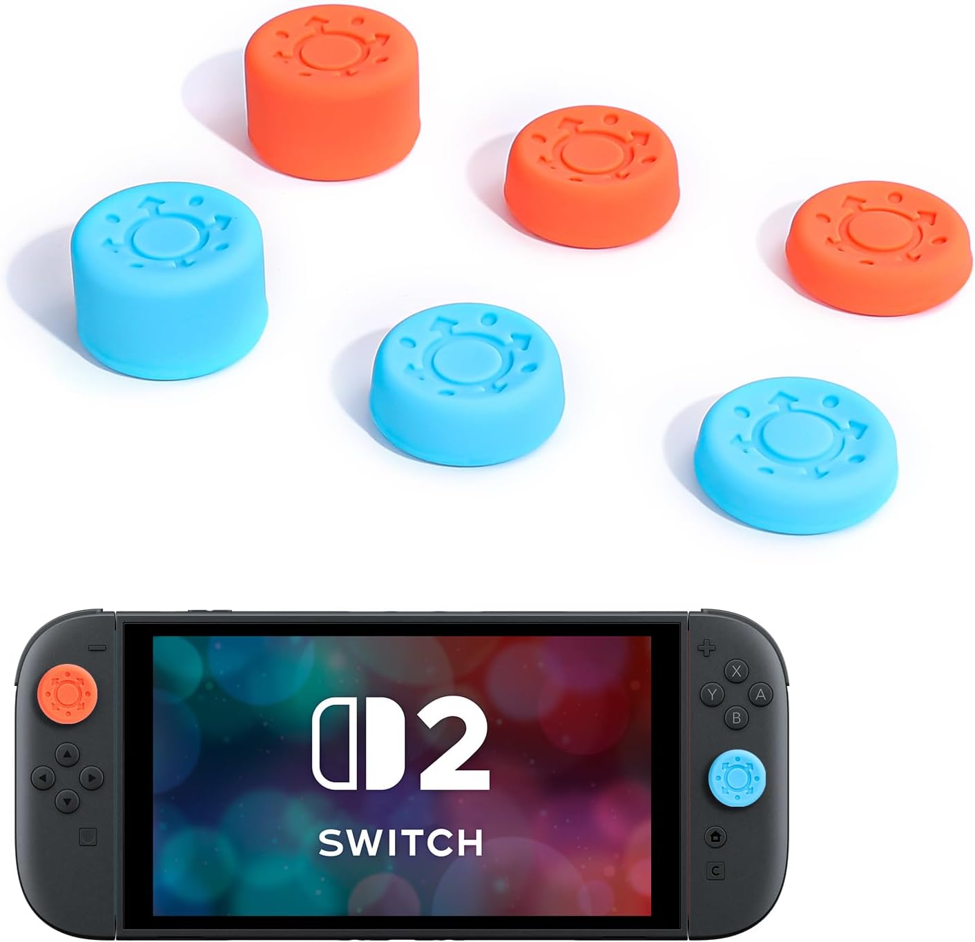 DLseego 6PCS Thumb Grips Designed for Nintendo Switch 2 2025, Soft Silicone Joycon Analog Controller Protective Anti-Slip Cover Button Joycon Joystick Caps Covers, 3 Heights, Wheel - Blue Orange