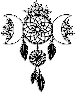 LIYOUYA Moon Flowers Dream Catcher Metal Wall Decor - Bohemian Room Decor Black Wall Art Home Decor for Living Room, Bathroom, Bedroom, Dining Room Black