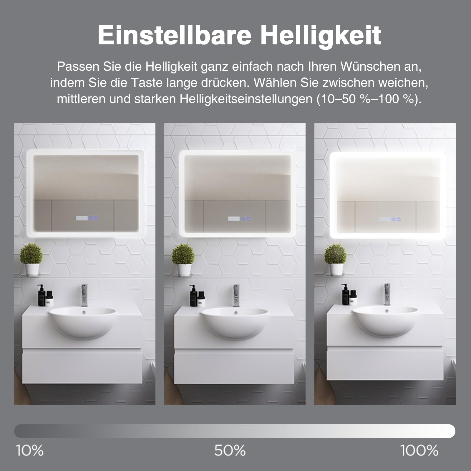 YU YUSING Badspiegel mit Beleuchtung 80x60cm Badezimmerspiegel LED mit 3 Lichtfarben Dimmbar, Beschlagfrei Wandspiegel mit Touch-Schalter, Spiegel Badezimmer Timer-funcktion, Gehärtetes Glas IP44
