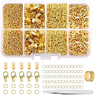 300 Pcs Jewellery Clasps Set, with Lobster Clasps Jump Rings, Crimp Ends, Chain Extender, Jump Ring Opener and Tweezer, Bracelet Clasps Necklace Clasps for Jewellery Making DIY Craft (Gold)