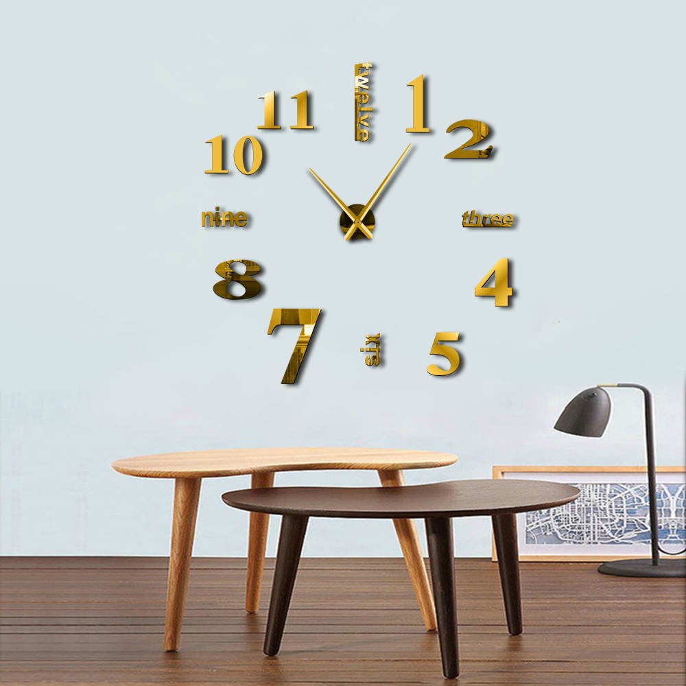 Horloge murale 3D muette et moderne SZG en miroir doré 27 pouces sans cadre